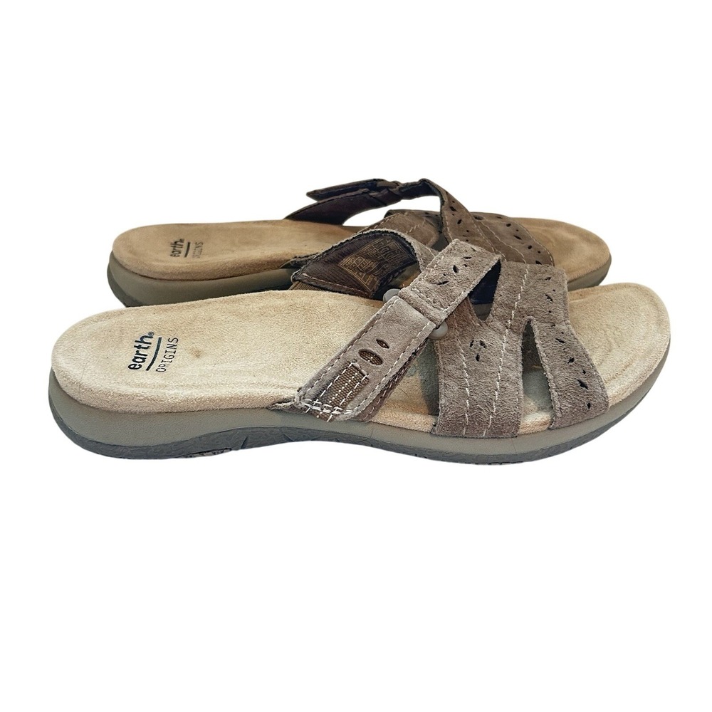 Earth Origins Suede Slide Sandals Sz 7.5 Savoy Shantel Brown Leather Slip On